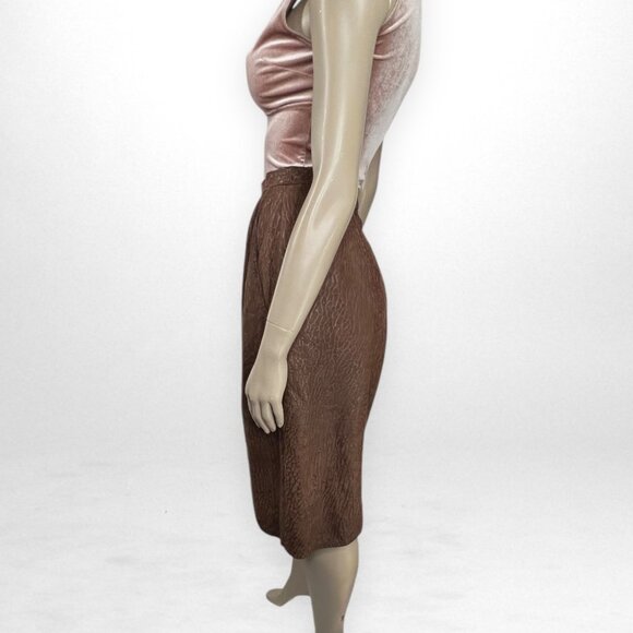 Vintage SMALL Brown 100% Leather Animal Print‎ Skirt With Pockets - Picture 3 of 6